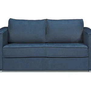Express-vierzitsslaapbank van blauwe stof met textuur - 160 cm - Matras 18 cm LORETO