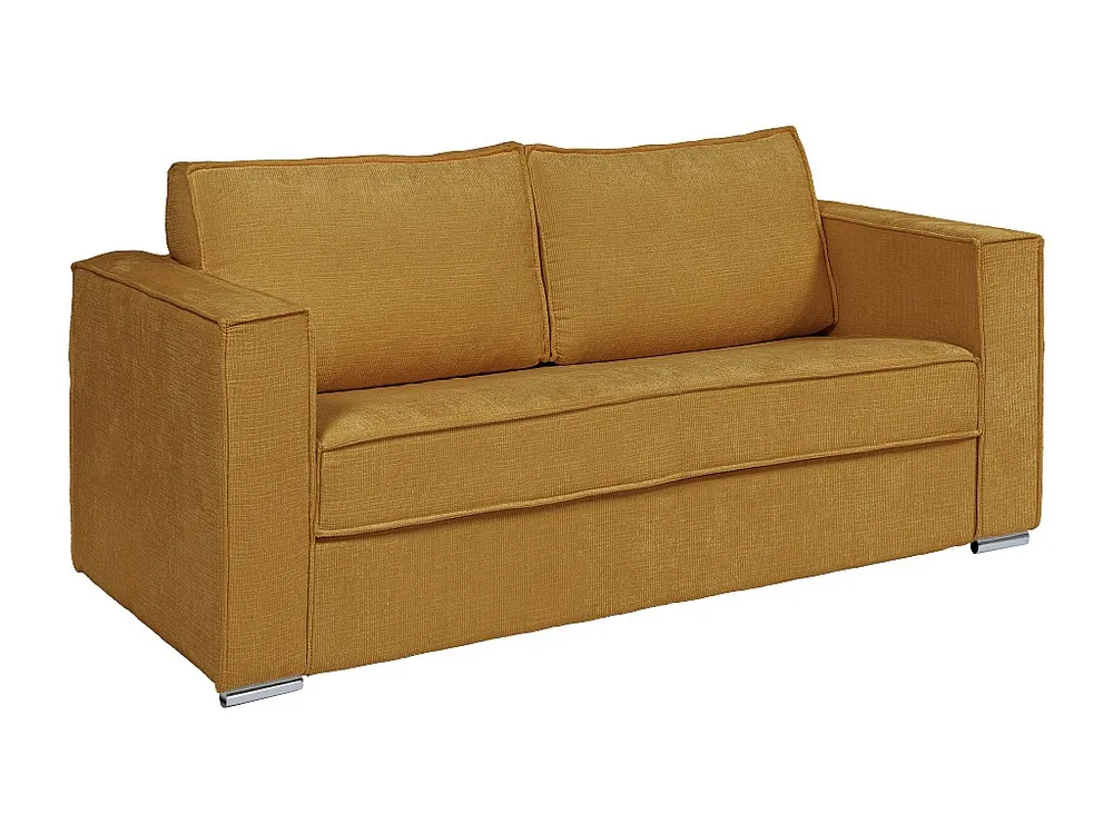 Express-vierzitsslaapbank van mosterdgele stof met textuur, 160 cm, 14 cm LORETO