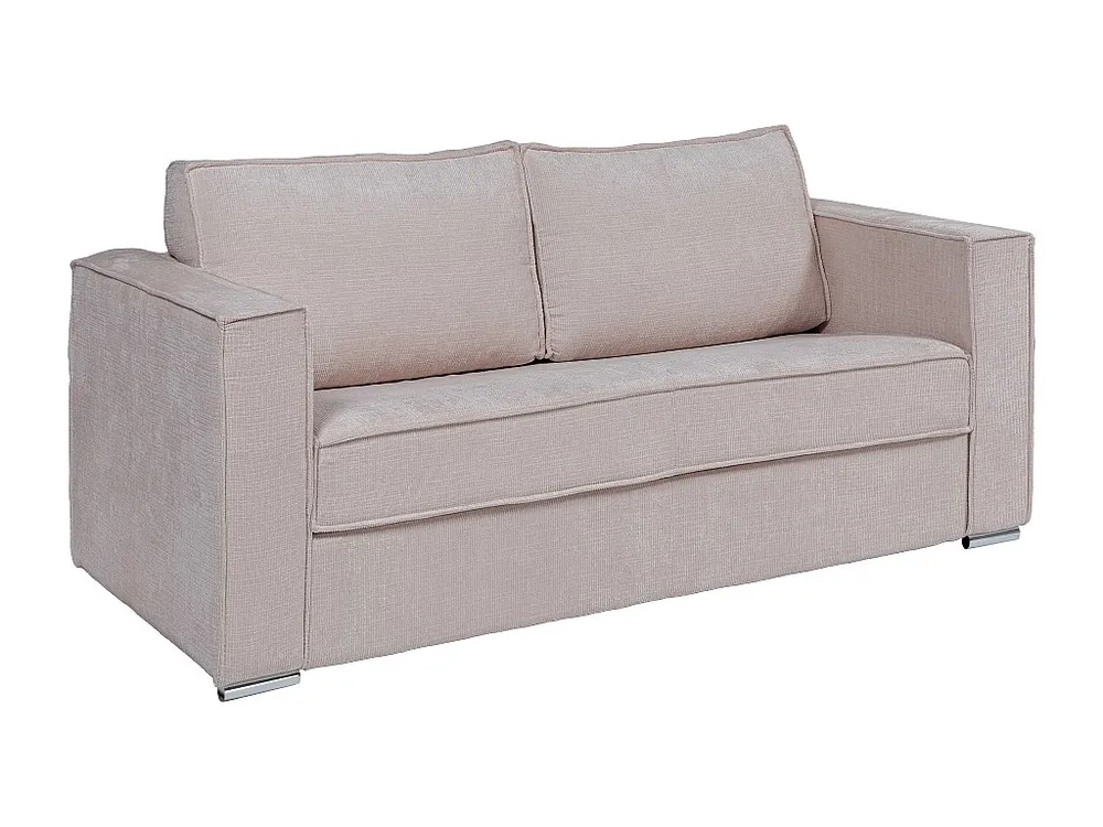 Express-vierzitsslaapbank van taupegrijze stof met textuur - 160 cm - Matras 18 cm LORETO