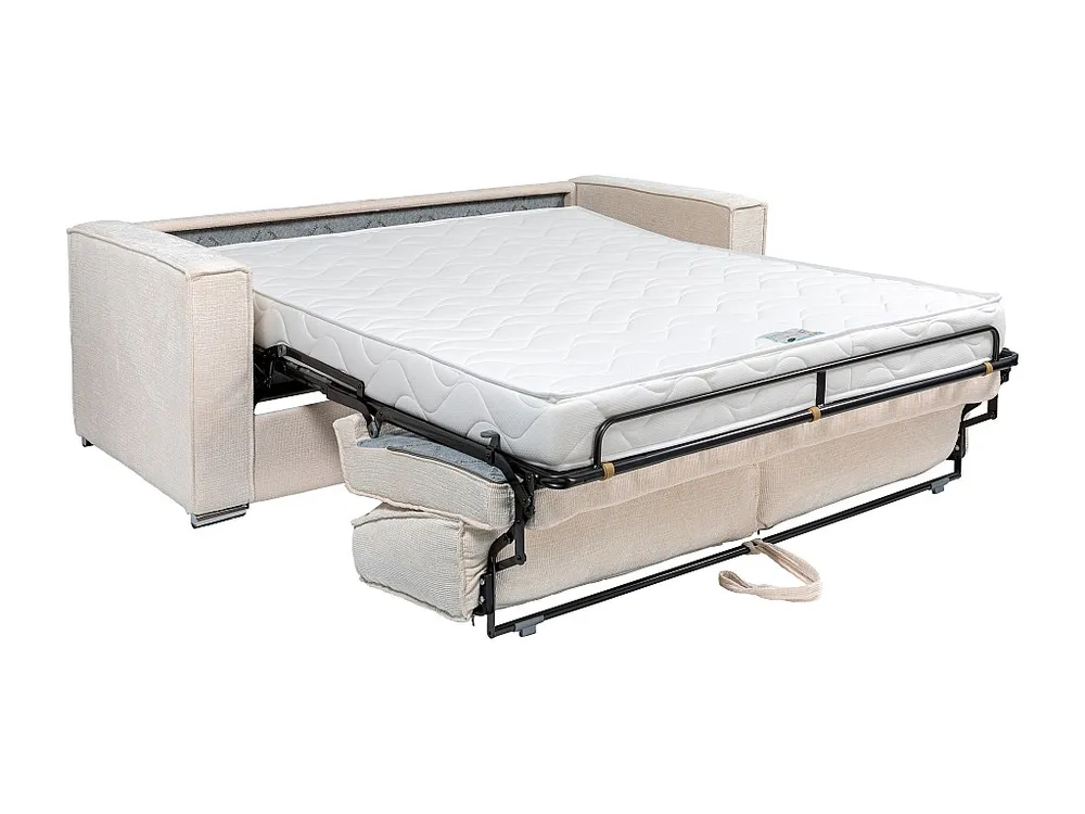 Express-vierzitsslaapbank van taupegrijze stof met textuur - 160 cm - Matras 18 cm LORETO
