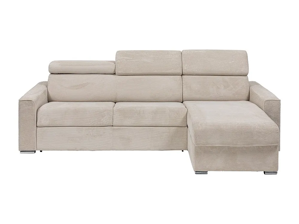 Hoekbank, omkeerbaar, express, van geribbeld natuurtint fluweel - Lattenbodem 160 cm - VIZIR