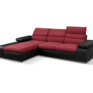 Hoekbedbank van stof en kunstleer MIRABEAU - Rood/zwart - Hoek links