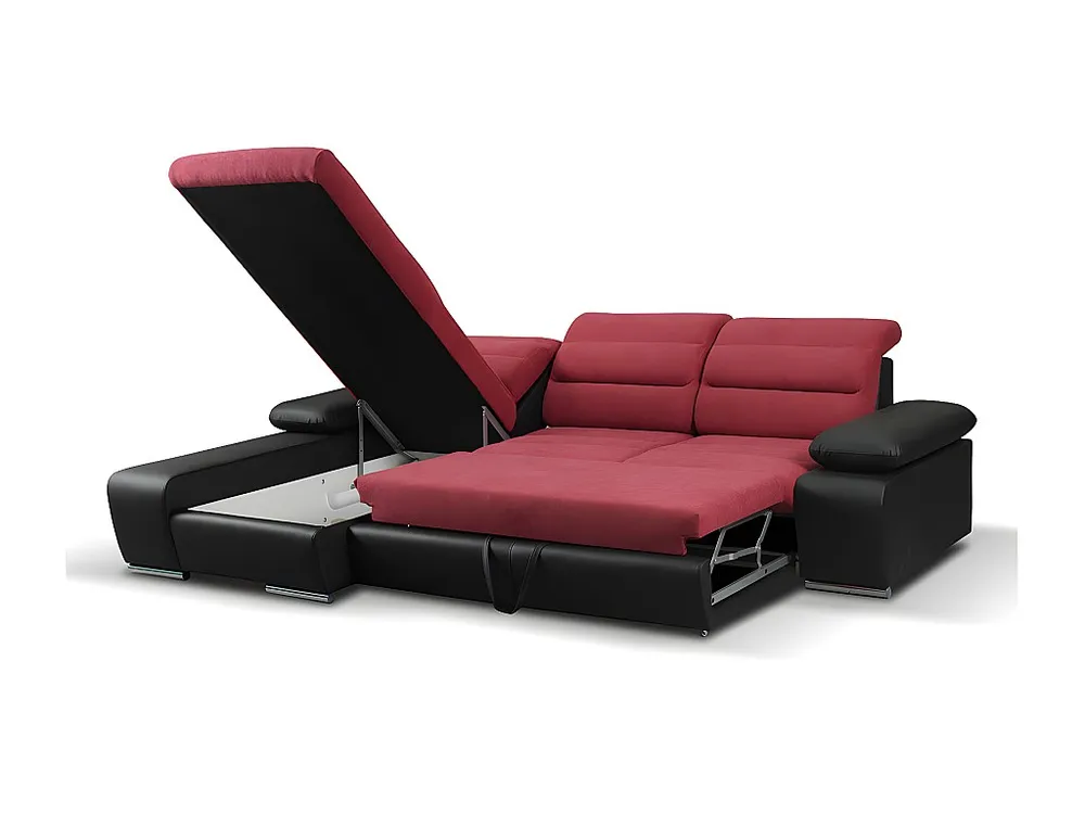 Hoekbedbank van stof en kunstleer MIRABEAU - Rood/zwart - Hoek links