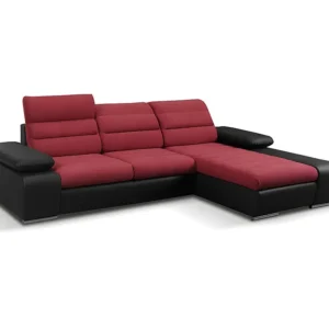 Hoekbedbank van stof en kunstleer MIRABEAU - Rood/zwart - Hoek recht