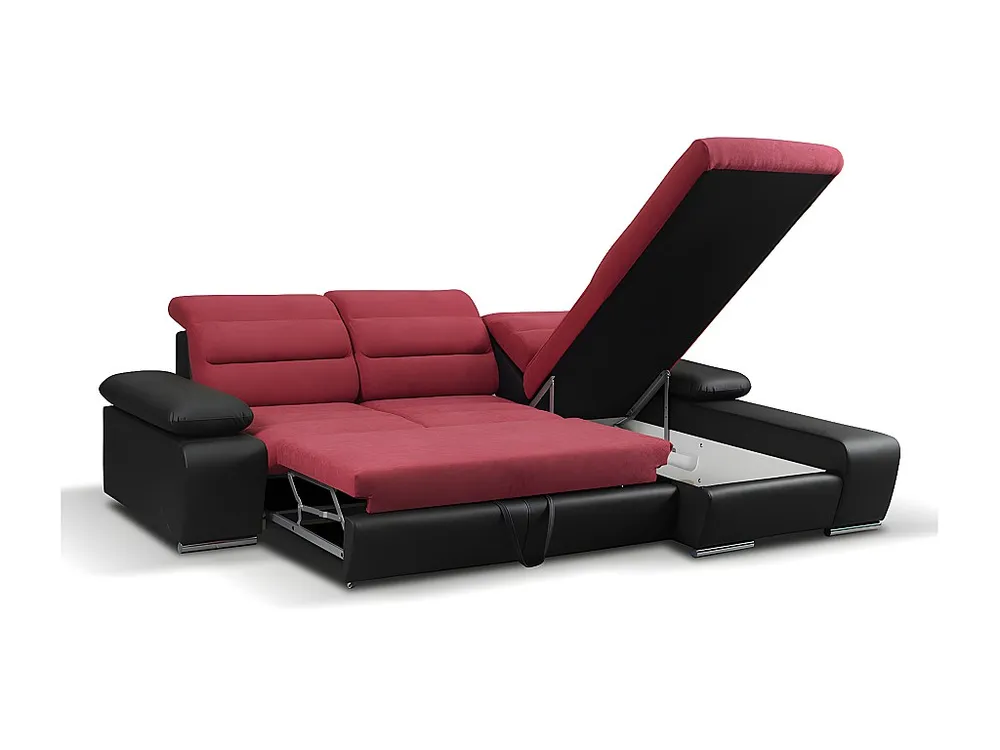 Hoekbedbank van stof en kunstleer MIRABEAU - Rood/zwart - Hoek recht