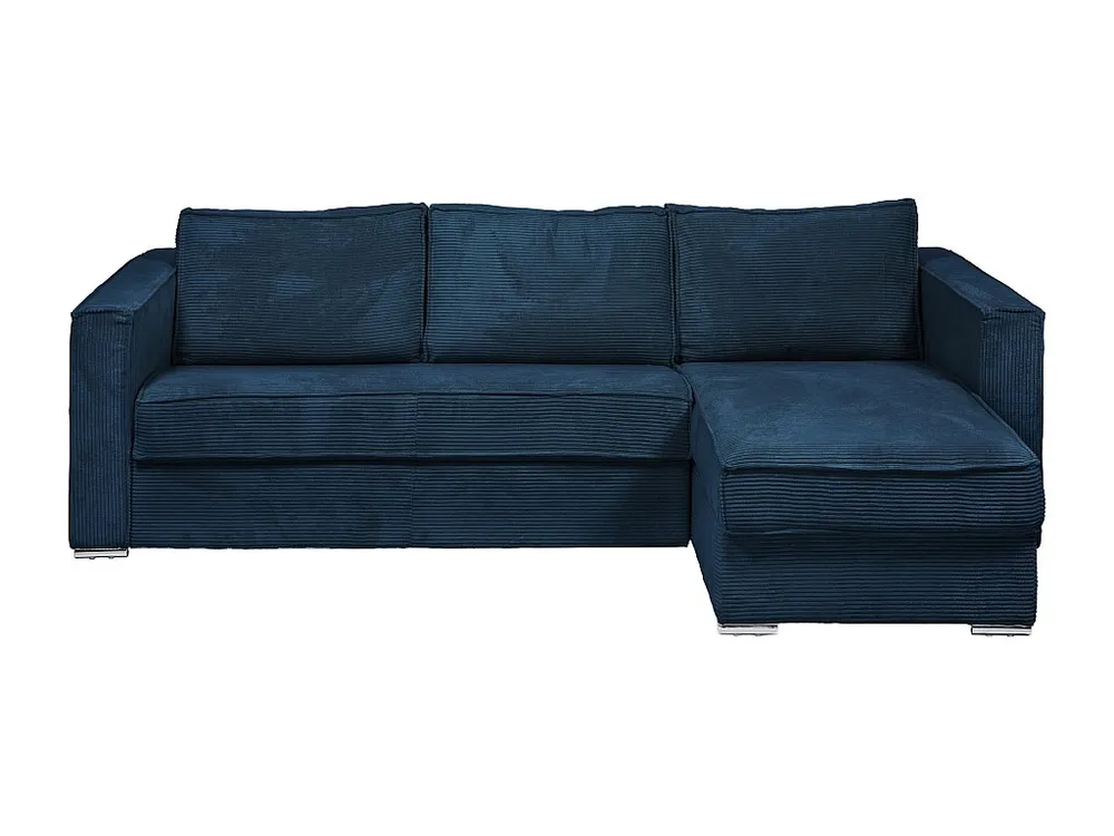 Omkeerbare express-hoekslaapbank van nachtblauw ribfluweel, bed met latten 140 cm LORETO