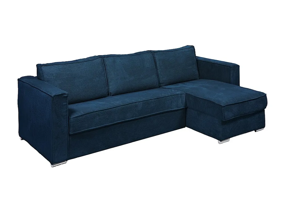 Omkeerbare express-hoekslaapbank van nachtblauw ribfluweel, bed 160 cm, dikte 22 cm LORETO