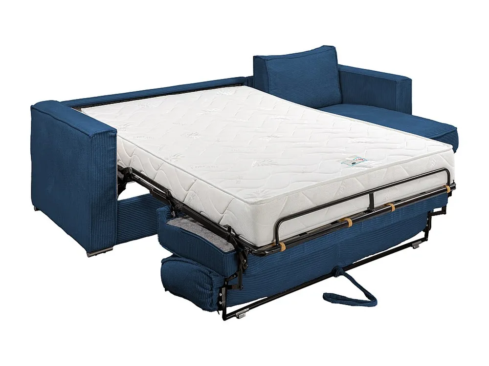 Omkeerbare express-hoekslaapbank van nachtblauw ribfluweel, bed 160 cm, dikte 22 cm LORETO