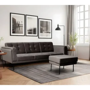 Omkeerbare fluwelen hoekbank "Noé" - 3 arrangeren - Elegante en comfortabele grijze kleur