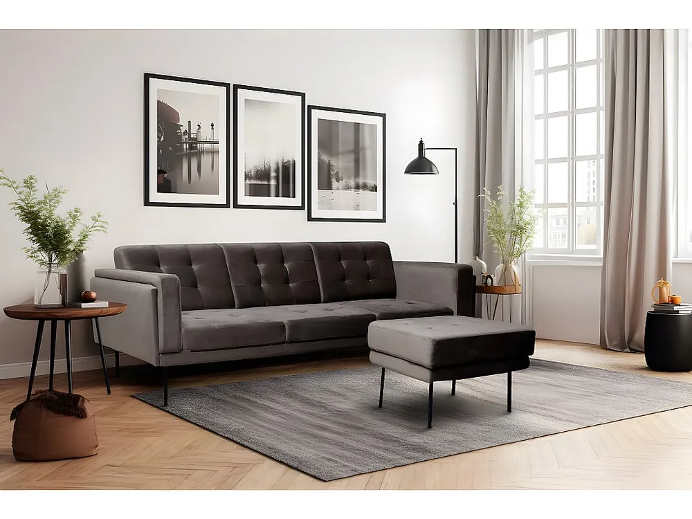 Omkeerbare fluwelen hoekbank "Noé" - 3 arrangeren - Elegante en comfortabele grijze kleur
