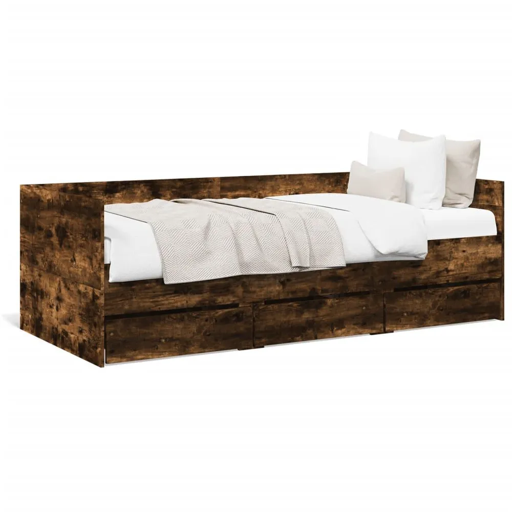 Slaapbank met lades zonder matras 90x190 cm gerookt eikenkleur