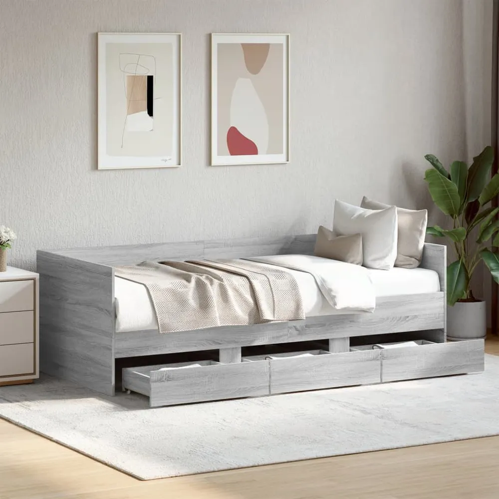 Slaapbank met lades zonder matras 90x190 cm grijs sonoma eiken