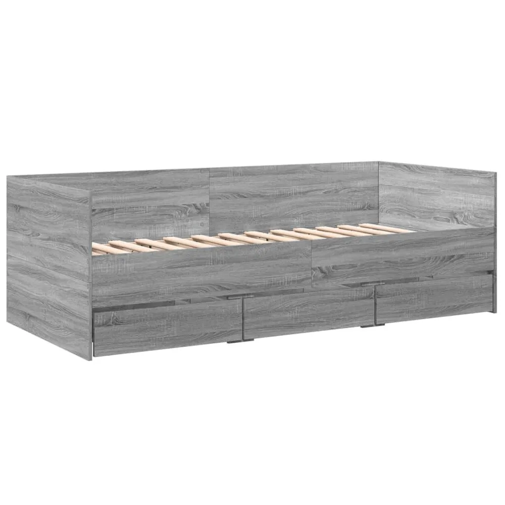 Slaapbank met lades zonder matras 90x190 cm grijs sonoma eiken
