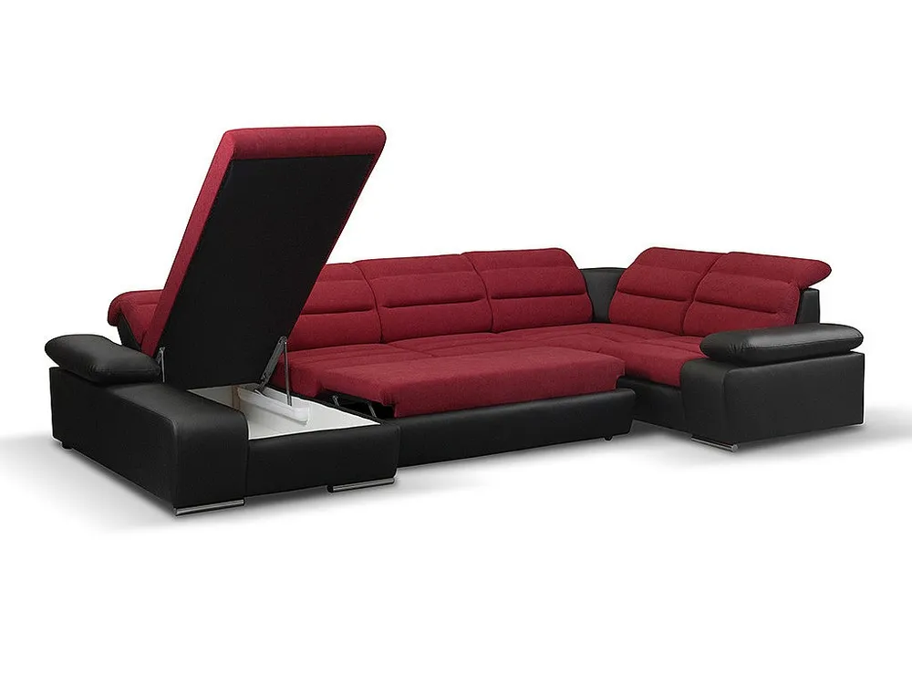 XXL hoekbedbank BOILEAU - rood en zwart - hoek links