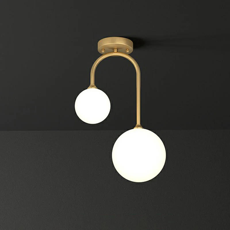 Bolvormige semi-inbouwplafondlamp Minimalistisch melkachtig glas 2-koppige gouden inbouwverlichting voor Woonkamer