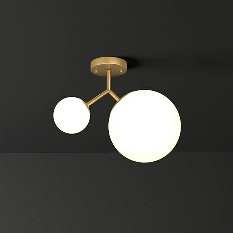 Bolvormige semi-inbouwplafondlamp Minimalistisch melkachtig glas 2-koppige gouden inbouwverlichting voor Woonkamer