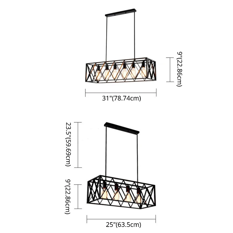 Industriële Stijl Zwarte industriële eilandhangende verlichting, kruis ingelijste doos, ijzeren eilandplafondlamp voor eet...
