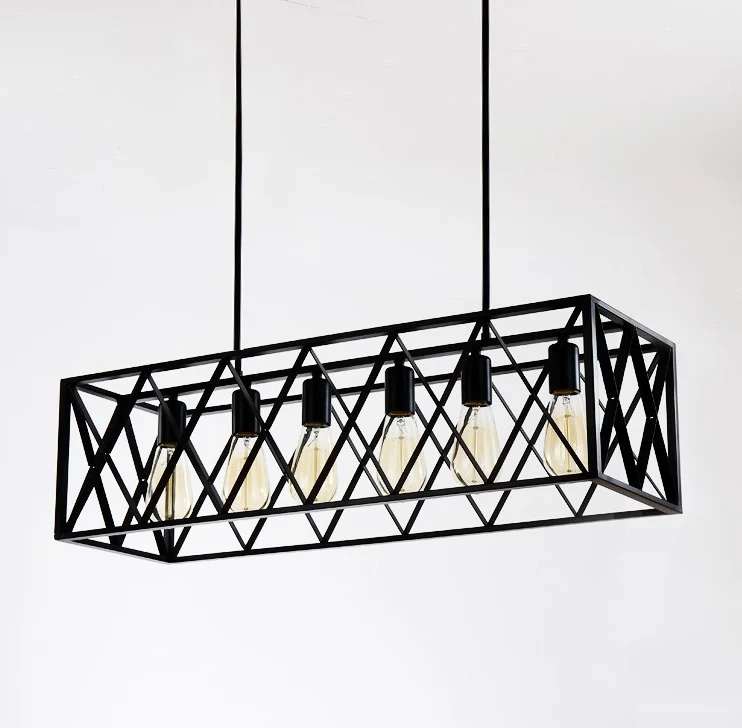 Industriële Stijl Zwarte industriële eilandhangende verlichting, kruis ingelijste doos, ijzeren eilandplafondlamp voor eet...