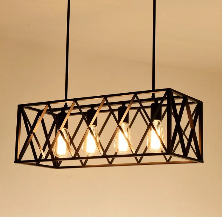 Industriële Stijl Zwarte industriële eilandhangende verlichting, kruis ingelijste doos, ijzeren eilandplafondlamp voor eet...