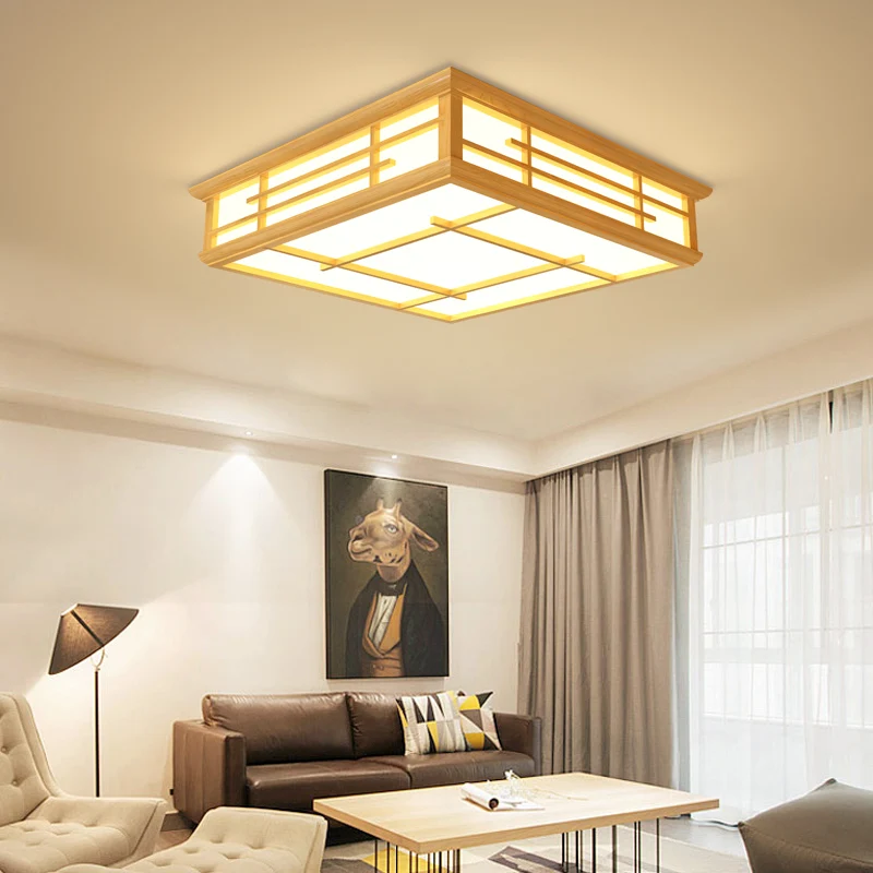 Japanse geometrische LED-plafondlamp acryl woonkamer inbouwverlichting hout voor Plafondhoogte 2.4m+
