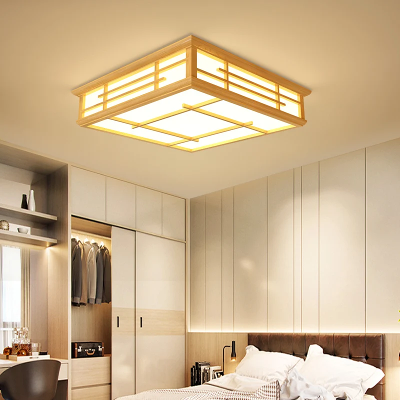Japanse geometrische LED-plafondlamp acryl woonkamer inbouwverlichting hout voor Plafondhoogte 2.4m+