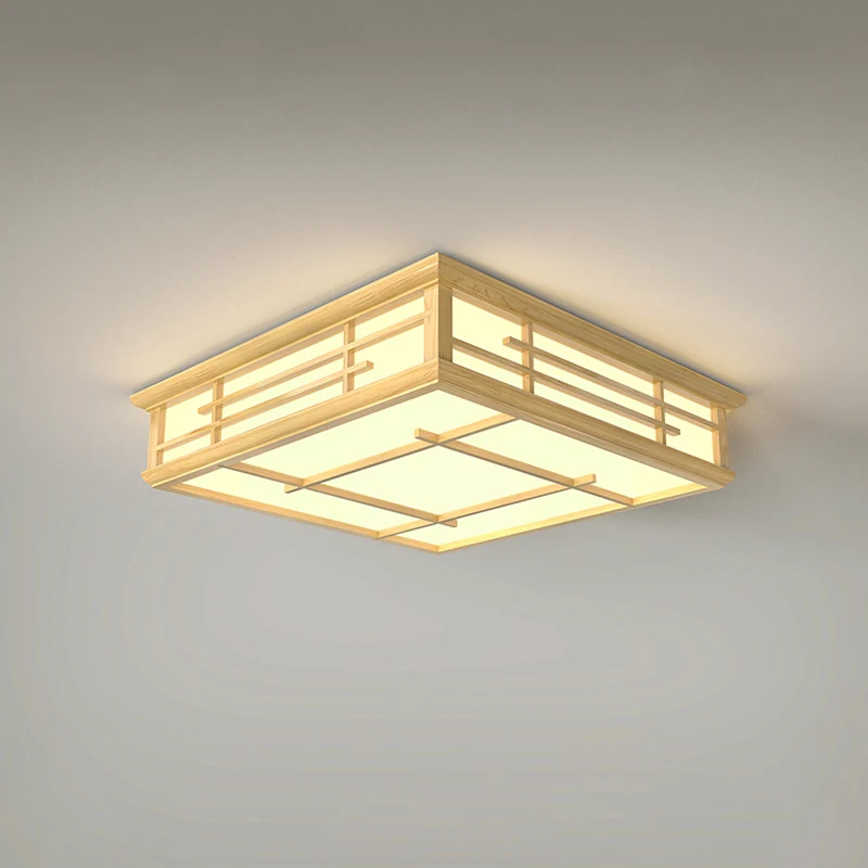 Japanse geometrische LED-plafondlamp acryl woonkamer inbouwverlichting hout voor Plafondhoogte 2.4m+