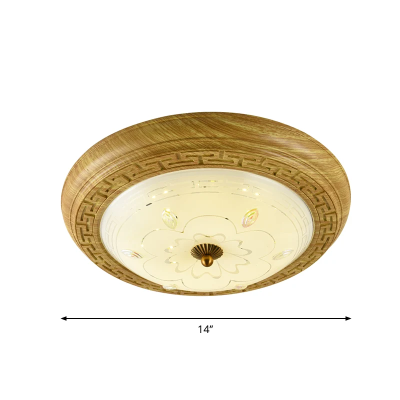 Moderne Plafond Houten LED-inbouwverlichting Eenvoudige geelbruine cirkelvormige slaapkamerplafondlamp met glazen koepelka...