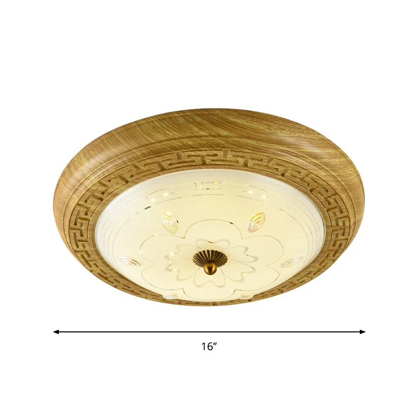 Moderne Plafond Houten LED-inbouwverlichting Eenvoudige geelbruine cirkelvormige slaapkamerplafondlamp met glazen koepelka...