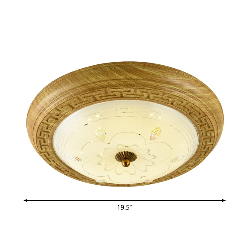 Moderne Plafond Houten LED-inbouwverlichting Eenvoudige geelbruine cirkelvormige slaapkamerplafondlamp met glazen koepelka...