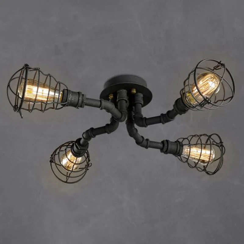 Plafondverlichting met ijzerdraadkooi Industriële inkom Semi-inbouwlamp zwart (IP44)