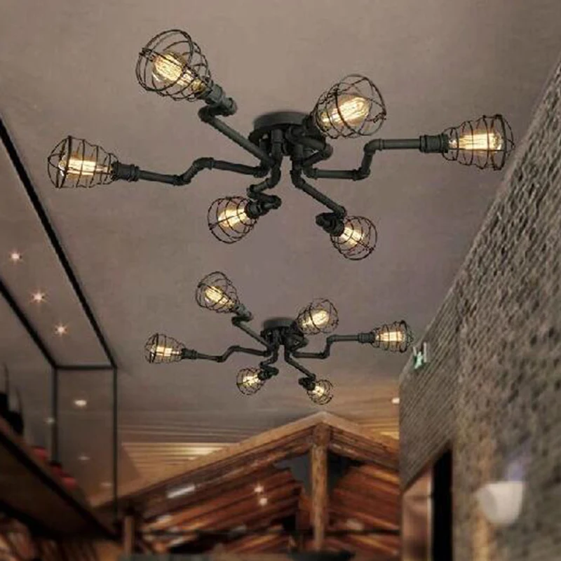 Plafondverlichting met ijzerdraadkooi Industriële inkom Semi-inbouwlamp zwart (IP44)