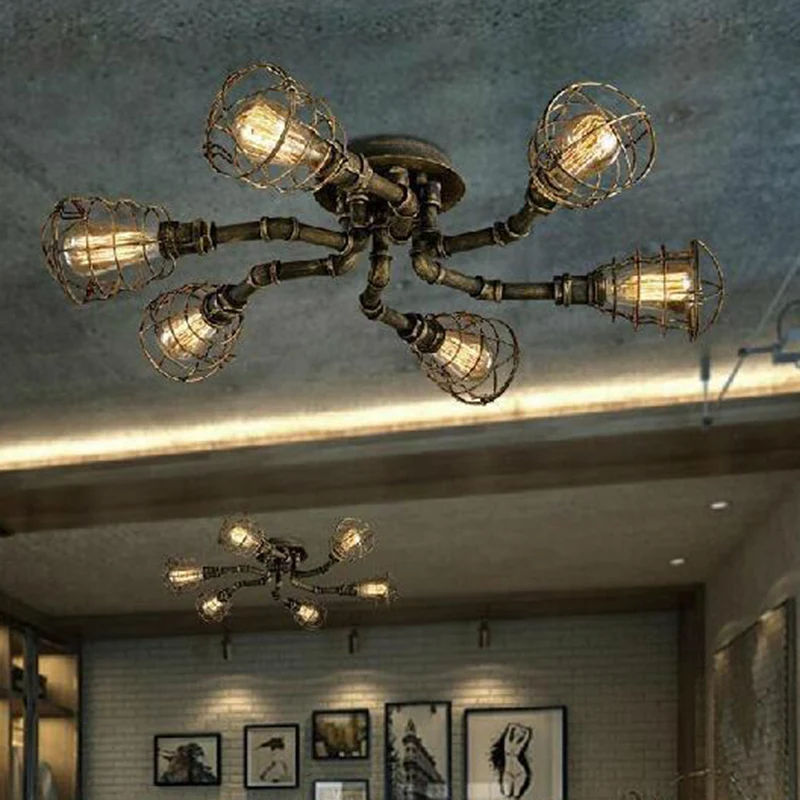 Plafondverlichting met ijzerdraadkooi Industriële inkom Semi-inbouwlamp zwart (IP44)