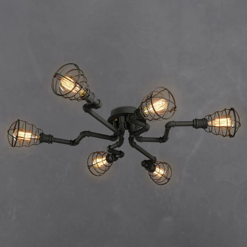 Plafondverlichting met ijzerdraadkooi Industriële inkom Semi-inbouwlamp zwart (IP44)