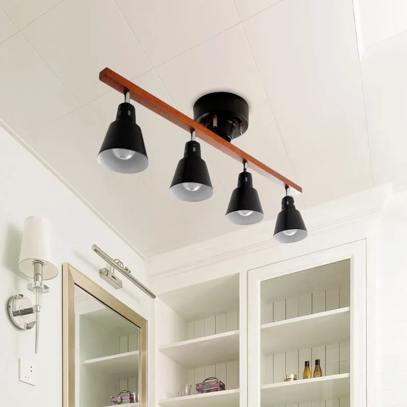 Premium LED 4-lampen roterende hoorn-inbouwplafondlamp Scandinavisch wit/zwart ijzer, semi-gemonteerde verlichting met hou...