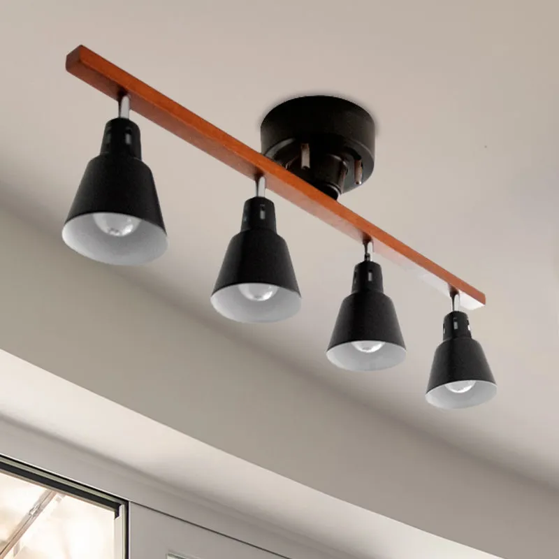 Premium LED 4-lampen roterende hoorn-inbouwplafondlamp Scandinavisch wit/zwart ijzer, semi-gemonteerde verlichting met hou...