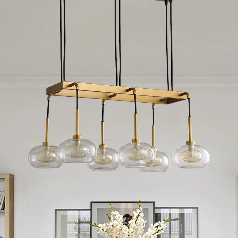Premium LED Ovale eiland kroonluchter verlichting postmodern glanzend glas 6/8 lichts gouden led hanglamp met ronde/lineai...