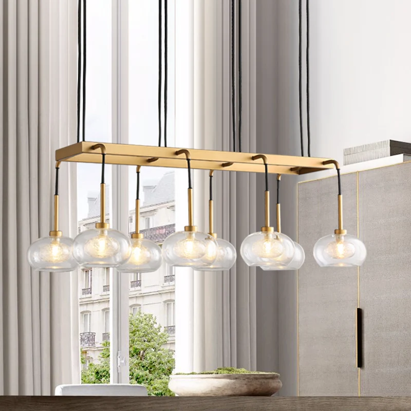Premium LED Ovale eiland kroonluchter verlichting postmodern glanzend glas 6/8 lichts gouden led hanglamp met ronde/lineai...