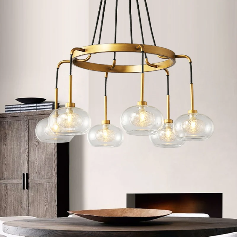 Premium LED Ovale eiland kroonluchter verlichting postmodern glanzend glas 6/8 lichts gouden led hanglamp met ronde/lineai...