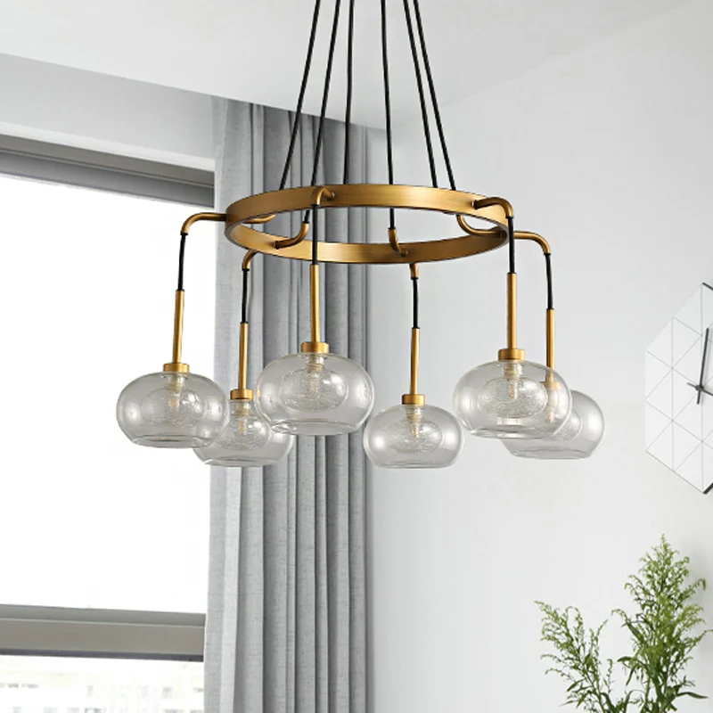 Premium LED Ovale eiland kroonluchter verlichting postmodern glanzend glas 6/8 lichts gouden led hanglamp met ronde/lineai...