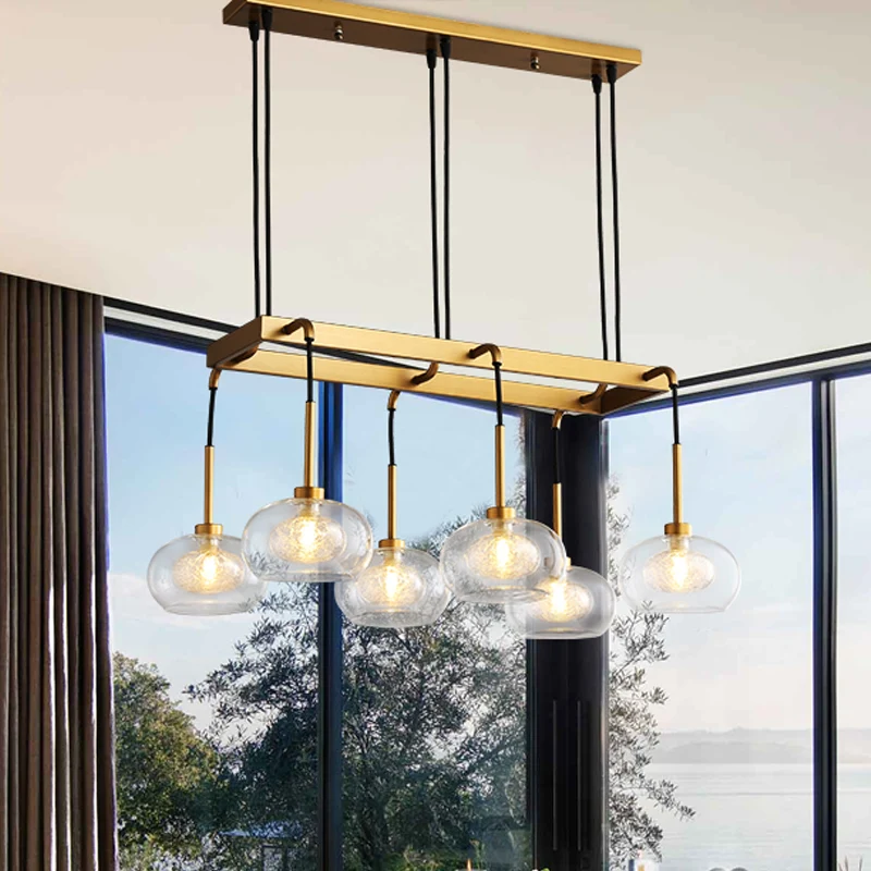 Premium LED Ovale eiland kroonluchter verlichting postmodern glanzend glas 6/8 lichts gouden led hanglamp met ronde/lineai...