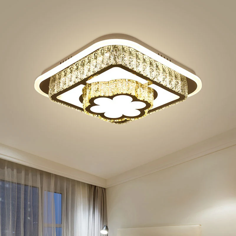 Premium LED Ronde/bloemige slaapkamerplafondlamp Crystal Block LED hedendaagse inbouwverlichting zilver, warm/wit zwak