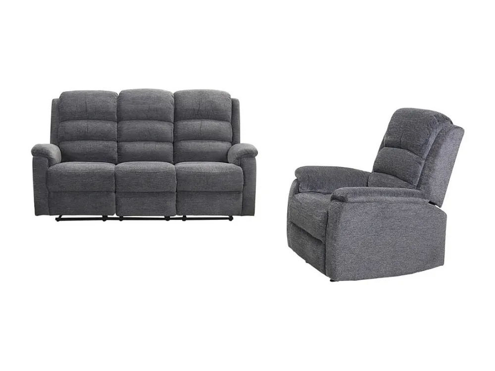 Elektrische driezits relaxbank en relaxfauteuil van stof met plateau NEVERS - Antraciet XL Grip