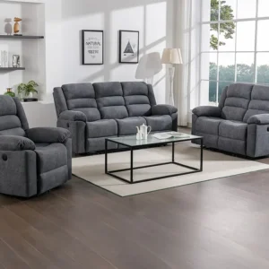 Elektrische driezits- en tweezits-relaxbank en -fauteuil van grijze stof BUROLO met 3-Jaar Garantie