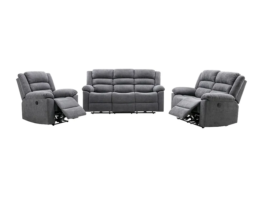 Elektrische driezits- en tweezits-relaxbank en -fauteuil van grijze stof BUROLO met 3-Jaar Garantie