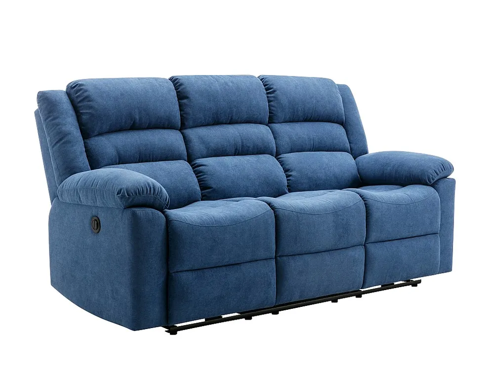 Slag Elektrische driezits- en tweezits-relaxbank en -fauteuil van blauwe stof BUROLO