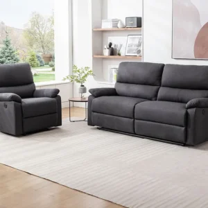 Zitbank met 3 arrangeren en elektrische relaxfauteuil donkergrijze stof LUNANO voor Beton