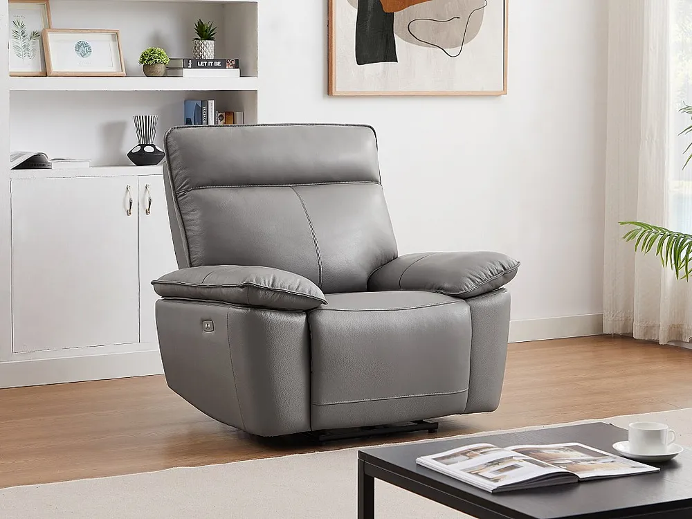 Elektrische relax-fauteuil van grijs vaarsleer eigentijdse stijl NOVENA