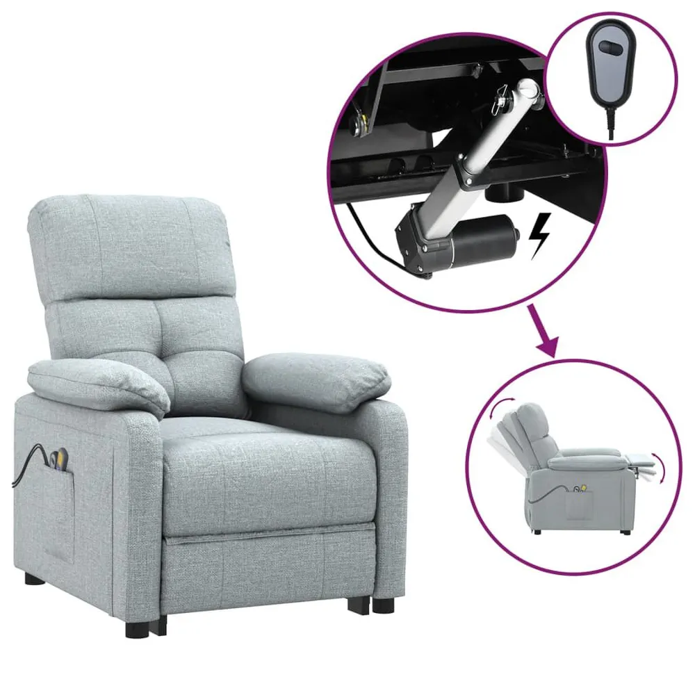 Massagestoel elektrisch stof lichtgrijs met 2 Accu's en Lader