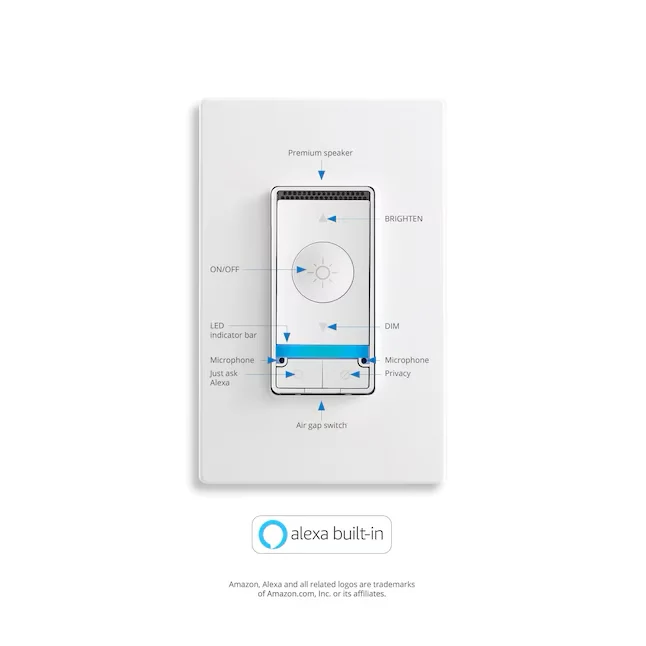 Eaton Wi-Fi Smart Single-Pole/3-Way Smart LED Decorator Light Dimmer Built- Alexa, Ivoor
