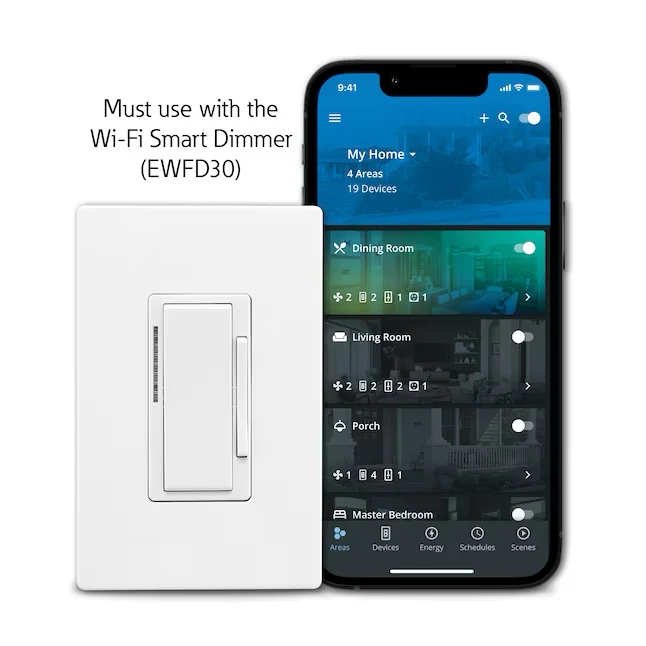 Eaton Wi-Fi Zelflerend Single-pole/3-way LED Decorator Companion Dimmer, White/Light Almond/Ivory